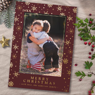 Festive Red and Gold Classic Style Christmas Photo Foil Holiday Card