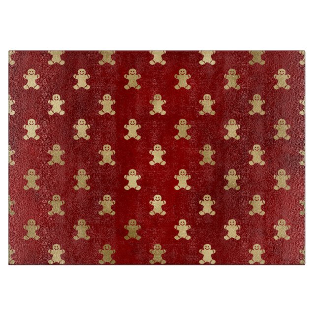 Festive Red and Gold Foil Winter Gingerbread Man Cutting Board (Front)