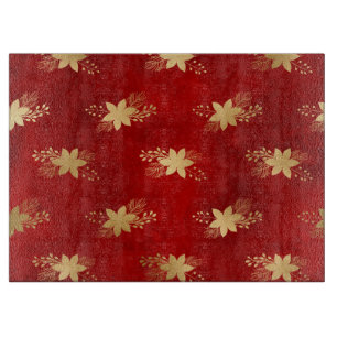 Festive Red and Gold Foil Winter Poinsettia Cutting Board