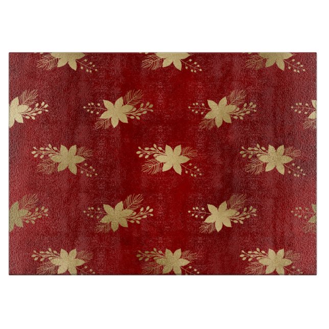 Festive Red and Gold Foil Winter Poinsettia Cutting Board (Front)