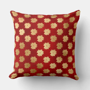 Festive Red and Gold Foil Winter Poinsettia Flower Cushion