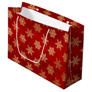 Festive Red and Gold Foil Winter Snowflakes Large Gift Bag