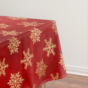 Festive Red and Gold Foil Winter Snowflakes Tablecloth