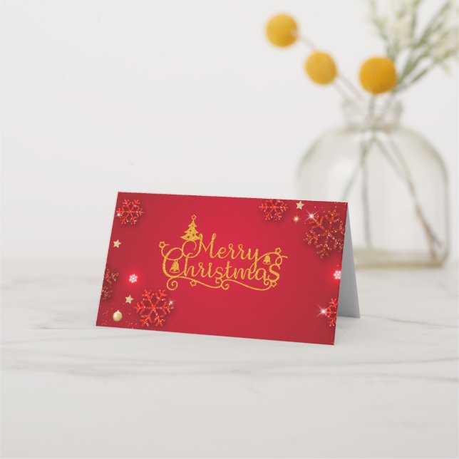 Festive Red and Gold Folded Place Card (Front)