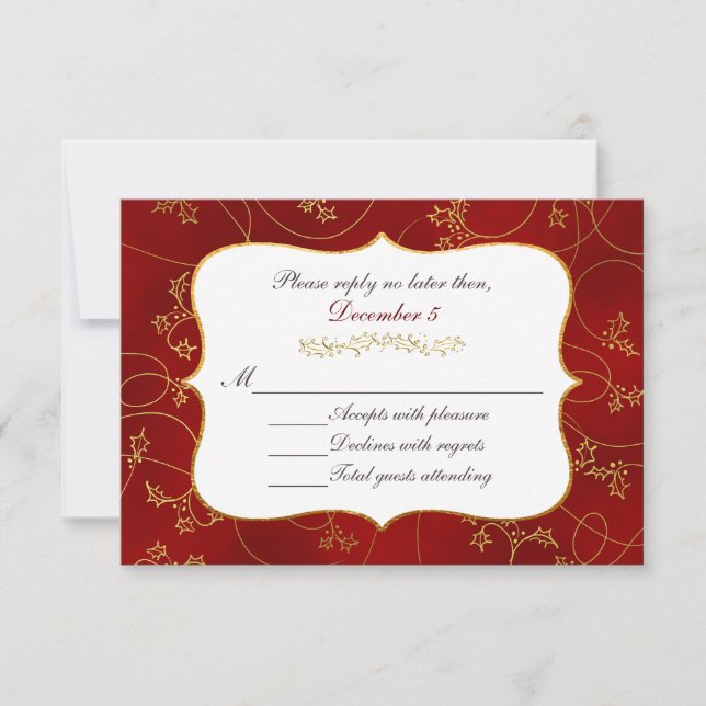 Festive Red and Gold Holiday RSVP Card (Front)