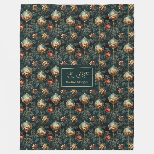 Festive red and gold luxury baubles blanket custom (Front)