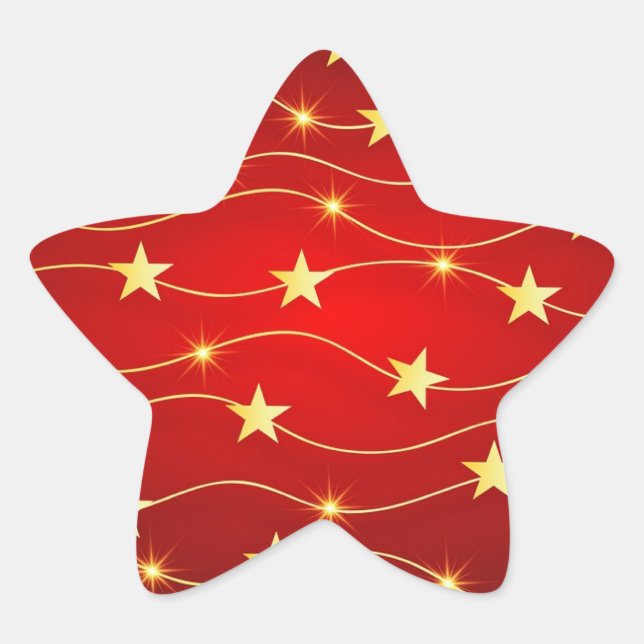 Festive Red and Golden Yellow Stars Star Sticker (Front)