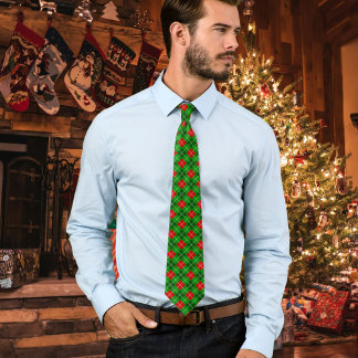 Festive Red and Green Christmas Argyle Pattern Tie