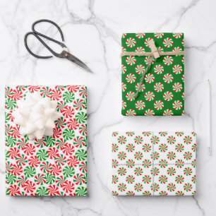 Festive Red and Green Christmas Candy Swirls Wrapping Paper Sheet