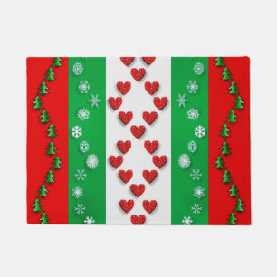 Festive red and green Christmas holiday design Doormat
