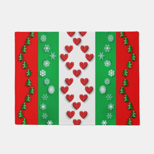 Festive red and green Christmas holiday design Doormat (Front)