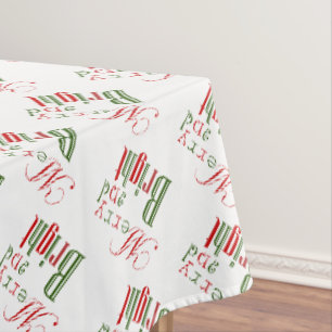 Festive Red and Green Christmas MERRY AND BRIGHT Tablecloth