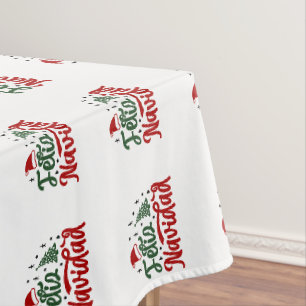 Festive Red and Green Feliz Navidad Tablecloth