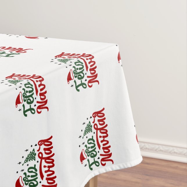 Festive Red and Green Feliz Navidad  Tablecloth (In Situ)