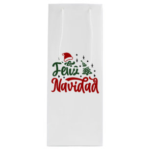 Festive Red and Green Feliz Navidad  Wine Gift Bag