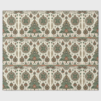 Festive Red and Green Folk Art Christmas Wrapping Paper