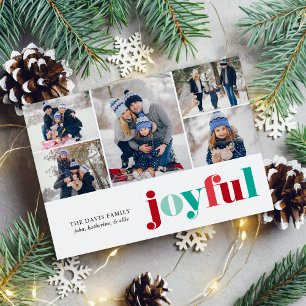 Festive Red and Green "Joyful" Gallery of 5 Photos Holiday Card