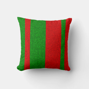 Festive Red and Green Knit Knitting Stripe Pattern Cushion