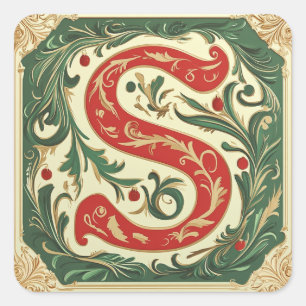 Festive Red and Green Letter S Christmas Accents Square Sticker