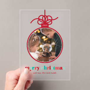 Festive Red and Green Lettering Ornament Photo  Acrylic Invitations