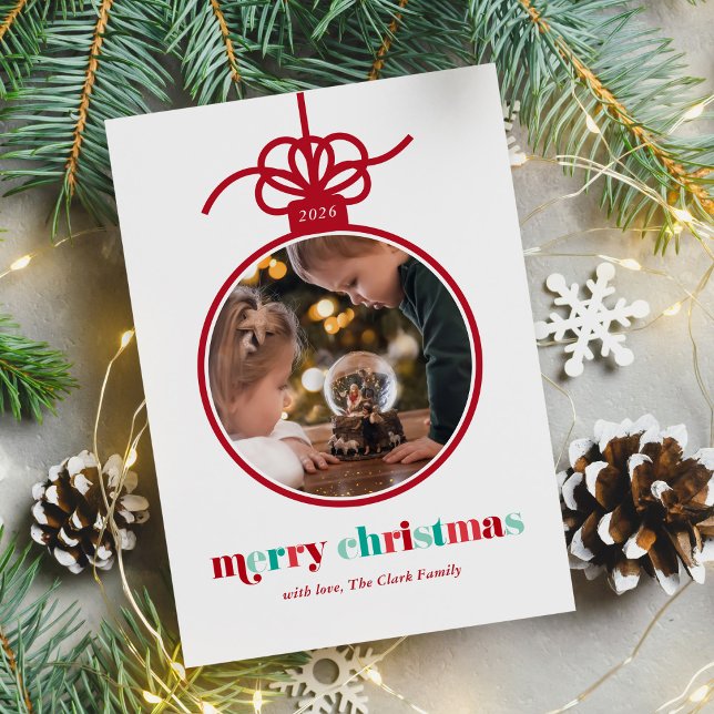 Festive Red and Green Lettering Ornament Photo Holiday Card (Creator Uploaded)