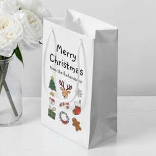 Festive Red and Green Merry Christmas Holiday Small Gift Bag
