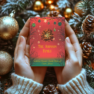 Festive Red and Green Ornaments, christmas card