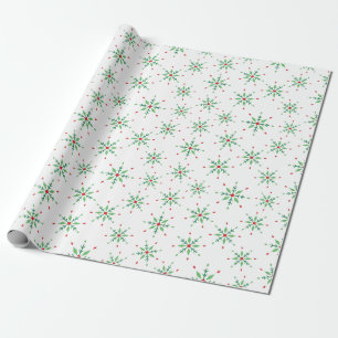 Festive Red and Green Snowflake White Seamless Wrapping Paper