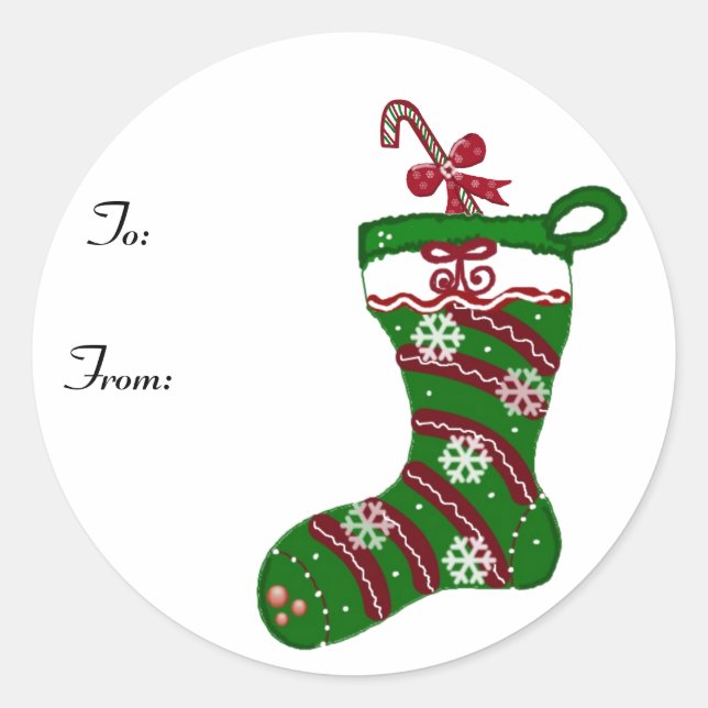 Festive Red and Green Stocking Classic Round Sticker (Front)