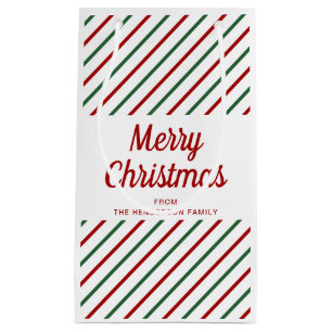 Festive Red And Green Stripes Christmas Small Gift Bag