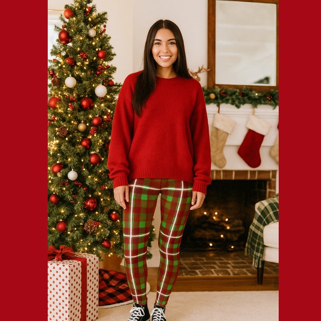 Festive Red and Green tartan  Leggings (Creator Uploaded)