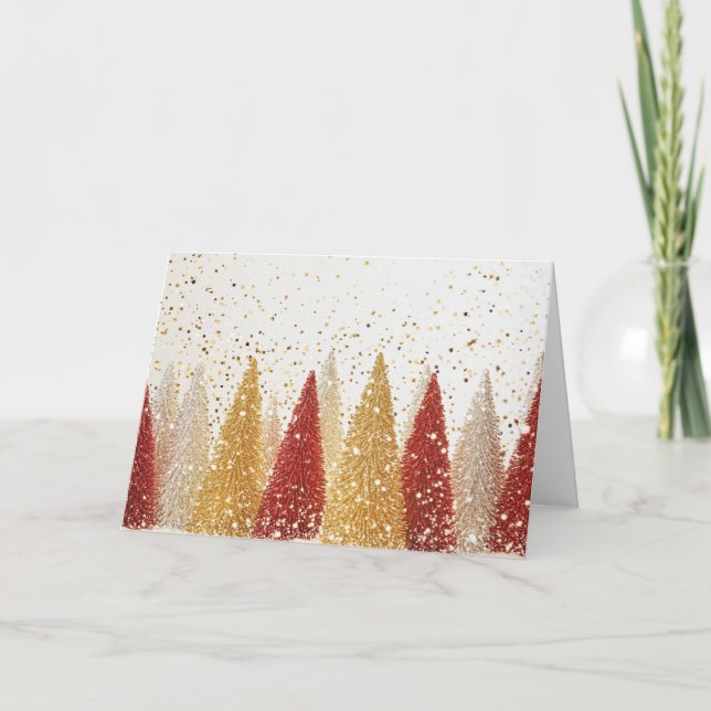 Festive Red and Silver Trees with Snowflakes Card (Front)