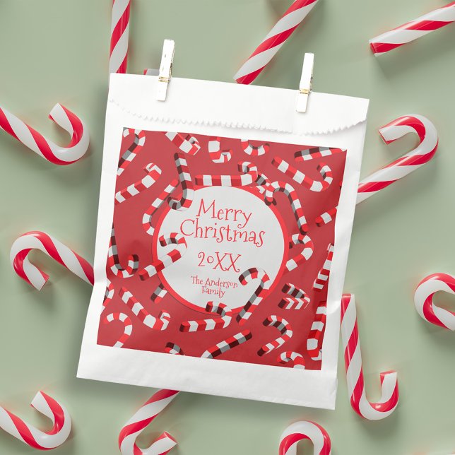 Festive Red and White Candy Canes Christmas Favour Bags (Creator Uploaded)