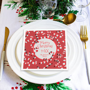 Festive Red and White Candy Canes Christmas Napkin