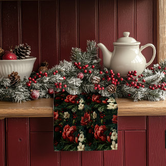Festive Red and White Christmas Flowers | Tea Towel