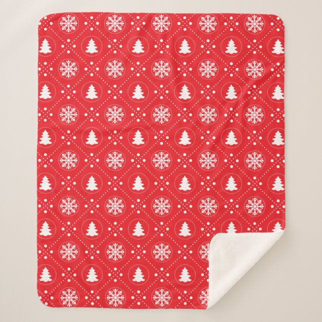 Festive Red And White Christmas Pattern Sherpa Blanket (Front)
