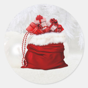 Festive red and white Christmas presents Classic Round Sticker