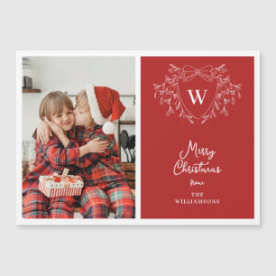 Festive red and white crest photo magnetic card