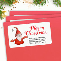 Festive Red and White Cute Gnome Merry Christmas