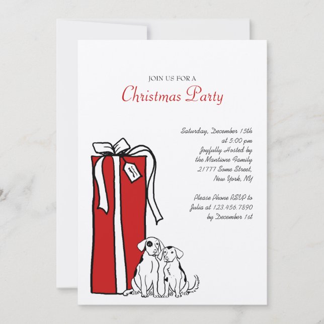 Festive Red and White Dog Christmas Party Invitation (Front)