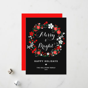 Festive Red and White Floral Wreath Christma Holiday Card