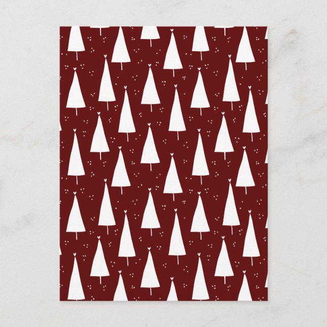 Festive Red And White Merry Christmas Tree Card. Postcard (Front)