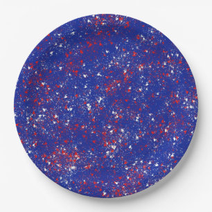 Festive Red and White on Blue Party Plates