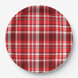 Festive Red and White Plaid Paper Plate