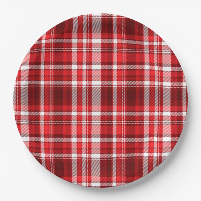 Festive Red and White Plaid Paper Plate (Front)