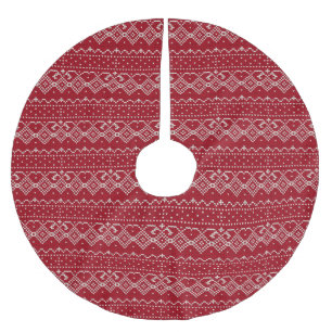 Festive Red and White Scandinavian Knit Pattern Brushed Polyester Tree Skirt