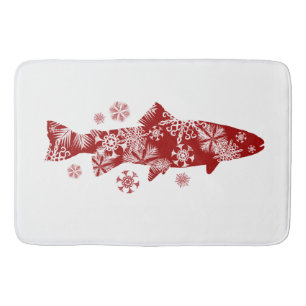 Festive Red and White Snow Trout Bath Mat
