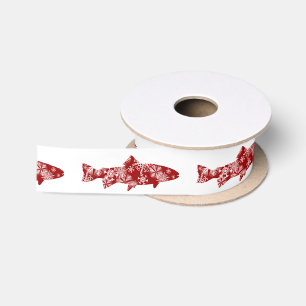 Festive Red and White Snow Trout Satin Ribbon