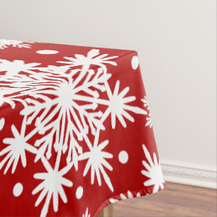Festive Red and White Snowflake Seamless Pattern  Tablecloth