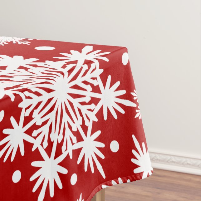 Festive Red and White Snowflake Seamless Pattern  Tablecloth (In Situ)